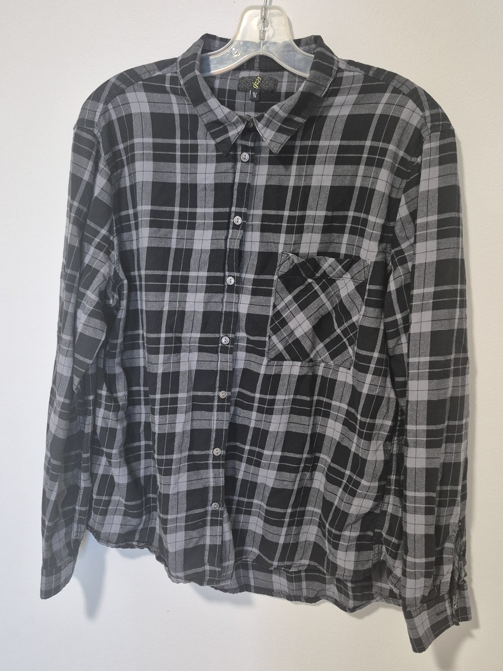 G:21 Black Gray Plaid Button Front Shirt XL 100% Cotton Casual Flannel Top